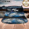 Maxcorners Fishing Dark Aquatic Collage Scale Pattern Personalized 3D Bucket Hat (13 Fish Species)