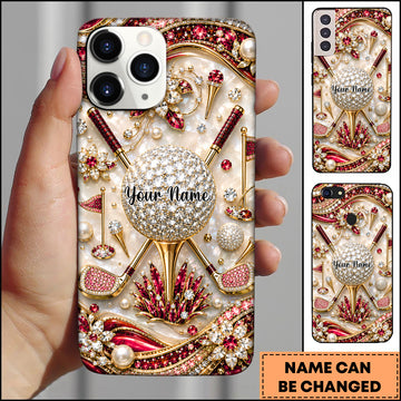Maxcorners Golf Luxury 3D Rhinestone Club and Ball Motif Red Personalized Phone Case