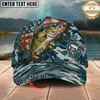 Maxcorners Fishing American Flag Blue Camouflage Personalized 3D Cap (12 Fish Species)