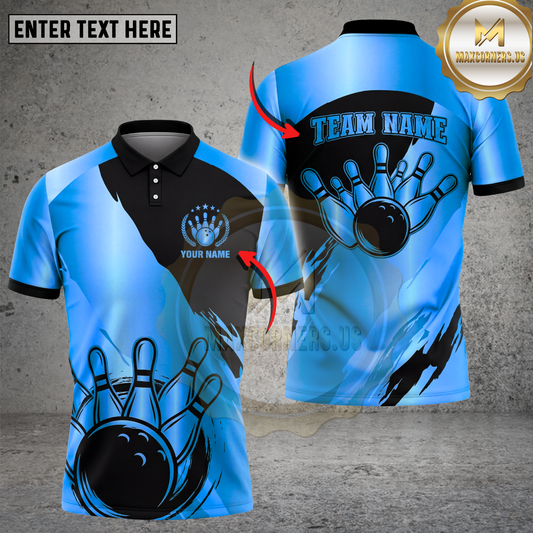 Maxcorners Bowling Polo Shirt Vintage Bowling Strike Graphic Multicolor Options Personalized Name, Team Name 3D Shirt (4 Colors)