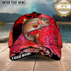 Maxcorners Fishing Red Smoke Scale Graphic Personalized Name 3D Cap (12 Fish Species)