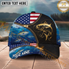 Maxcorners Fishing American Flag Leather Zipper Personalized Name 3D Cap (12 Fish Species)