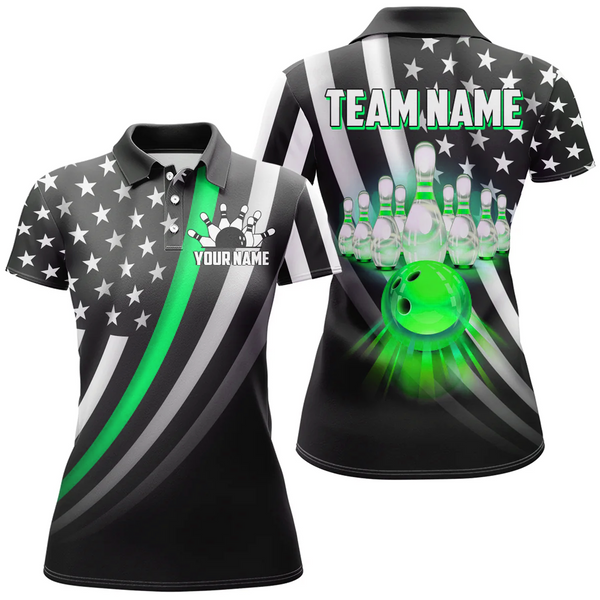 Maxcorners Bowling And Pins Retro American Multicolor Option Customized Name 3D Shirt For Women