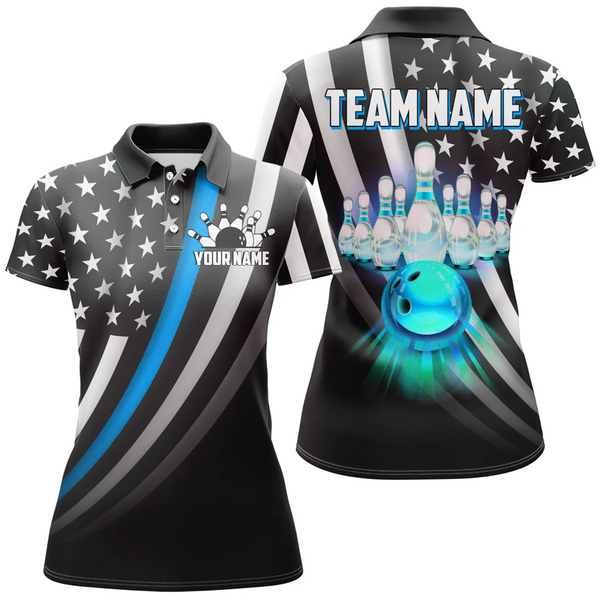 Maxcorners Bowling And Pins Retro American Multicolor Option Customized Name 3D Shirt For Women