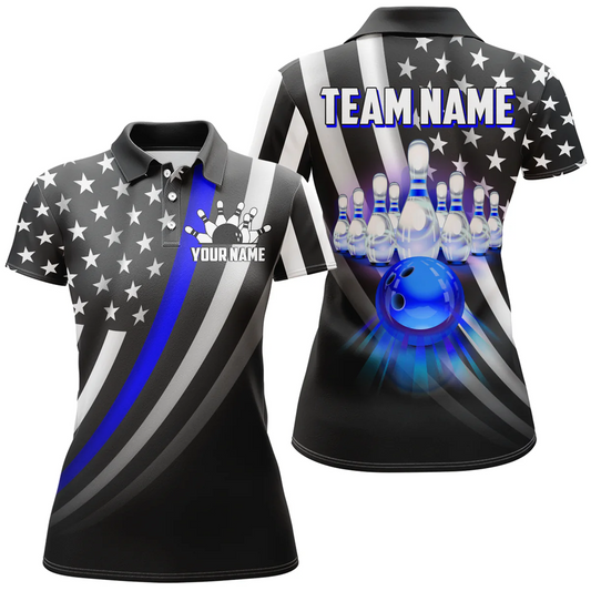 Maxcorners Bowling And Pins Retro American Multicolor Option Customized Name 3D Shirt For Women