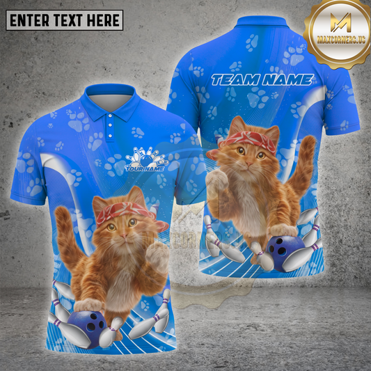 Maxcorners Cat Bowling Shirt Cute Bandana Kitten Multiple Options Personalized Name, Team Name 3D Shirt