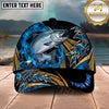 Maxcorners Fishing Blue Tribal Gold Accent Personalized Name 3D Shirt (13 Fish Species)