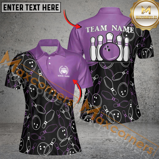 Maxcorners Classic Ball And Pins Bowling Jersey Multicolor Option  Customized Name, Team Name 3D Shirt For Women
