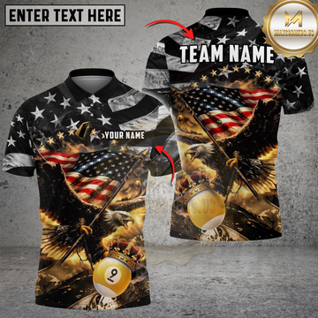 Maxcorners Billiards 9-Ball Patriotic King American Eagle Personalized Shirt