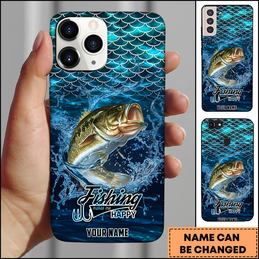 Maxcorners Fishing Phone Case Fish Scale Pattern Splash Design Personalized Name 3D Phone Case (10 Fish Species)