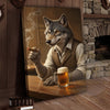 Maxcorners Wolf Gentleman Smoking Cigar and Drinking Beer in Rustic Bar Wrapped Canvas Wall Art