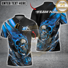 Maxcorners Bowling Flaming Skull with Bowling Ball Multicolor Customized Name, Team Name 3D Shirts