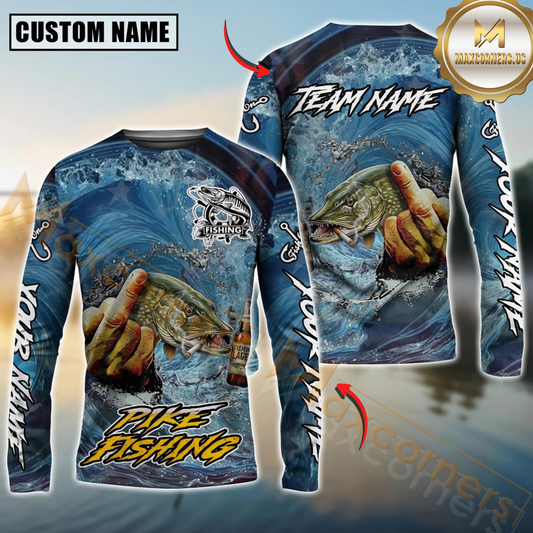 Maxcorners Fishing Seawave Stinky Finger Smoking Beer Custom Name & Team Name 3D Shirts