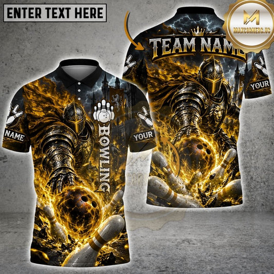 Maxcorners Bowling Fiery Hell Knight Warrior Flame Pins Strike Artwork Multicolor Customized Name, Team Name 3D Shirts