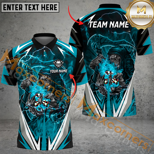 Maxcorners Darts Skull Colorful Mutilcolor Options Personalized Name, Team Name 3D Polo Shirt