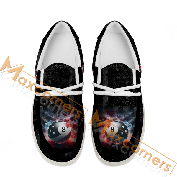 Maxcorners Billiards Ball 8 Smoke American Flag Pattern Personalized Name Canvas Loafer Shoes