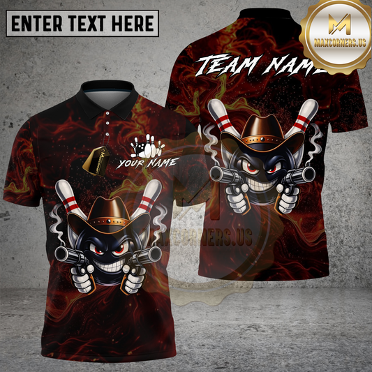 Maxcorners Bowling Cowboy Gunslinger Multicolor Options Personalized Name, Team Name 3D Shirt (4 Colors)