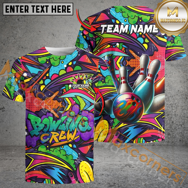 Maxcorners Graffiti Crew Bowling Jersey Personalized Name, Team Name 3D Shirt