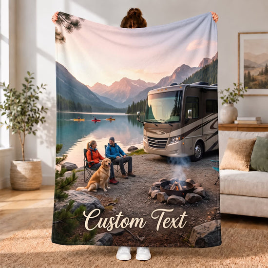 Maxcorners RVs Travel Trailer Mountain Campfire Adventure Custom Name 3D Blanket