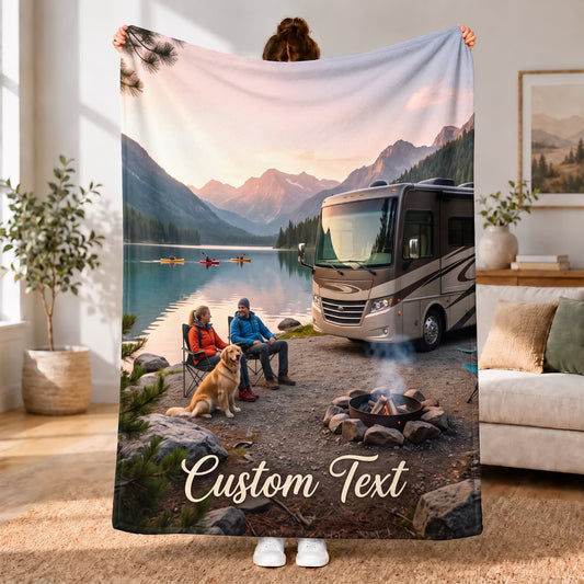 Maxcorners RVs Travel Trailer Mountain Campfire Adventure Custom Name 3D Blanket