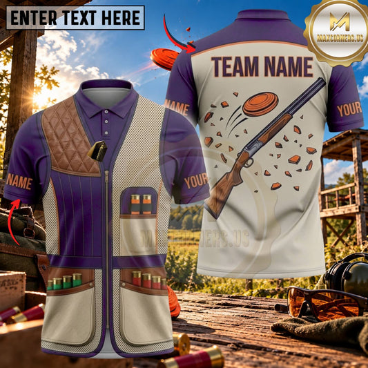 Maxcorners Clay Shooting Vintage Vest Shotgun Clay Target Multicolor Customized Name Team Name 3D Shirts (4 Colors)