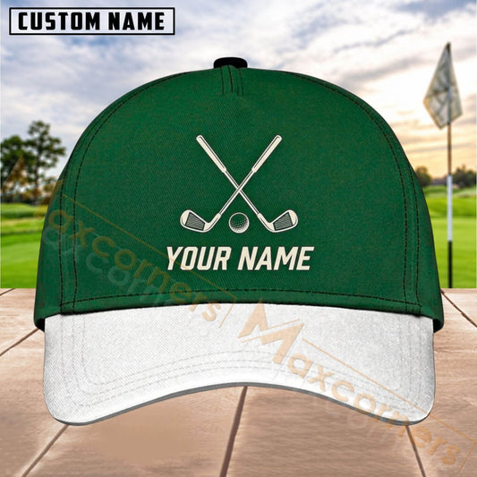 Maxcorners Golf Crossed Clubs Minimal Logo Personalized Name 3D Cap (5 Colors)