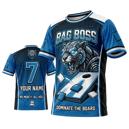 Maxcorners Cornhole Bag Boss Blue Skull Personalized Name 3D Unisex Shirt