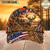 Maxcorners Hunting  American Flag Orange Camo Hunting Scene Multiple Options Personalized Name 3D Cap