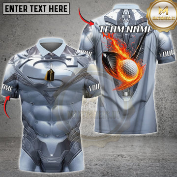 Maxcorners Golf Silver Metallic Armor Fire Bowling Ball Personalized Name 3D Unisex Shirt