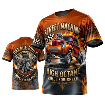 Maxcorners Personalized Car Classic Muscle Car 3D T-Shirt – Street Machine Orange High Octane Racing