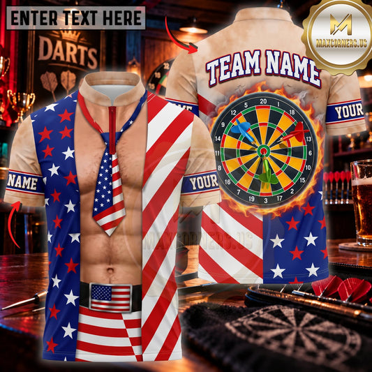 Maxcorners Darts Patriotic American Flag Suit Colorful Dartboard Personalized Name 3D Unisex Shirt