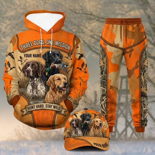 Maxcorners Duck Hunting Hunting Dogs Duck Season Orange Woodland Camo Personalized 3D Shirts