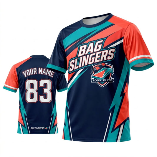 Maxcorners Cornhole Bag Slingers Turquoise Orange Personalized Name 3D Unisex Shirt