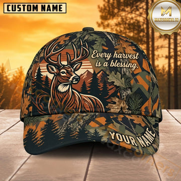 Maxcorners Deer Hunting Whitetail Buck Faith Gratitude Orange Autumn Camo Customized Name 3D Cap