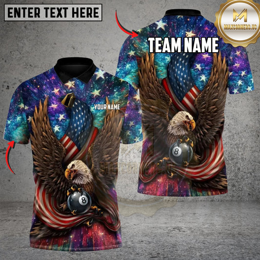 Maxcorners Patriot Power 8 Ball Billiards US Flag Customized Name, Team Name 3D Shirt