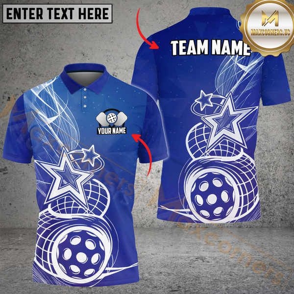 Maxcorners Pickleball Star Multicolor Customized Name, Team Name 3D Shirts