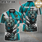 Maxcorners Bowling Fierce Bear Gear Multicolor Option Customized Name, Team Name 3D Polo Shirt