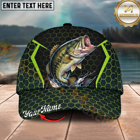 Maxcorners Fishing Neon Hexagon Pattern Personalized Name 3D Cap (12 Fish Species)