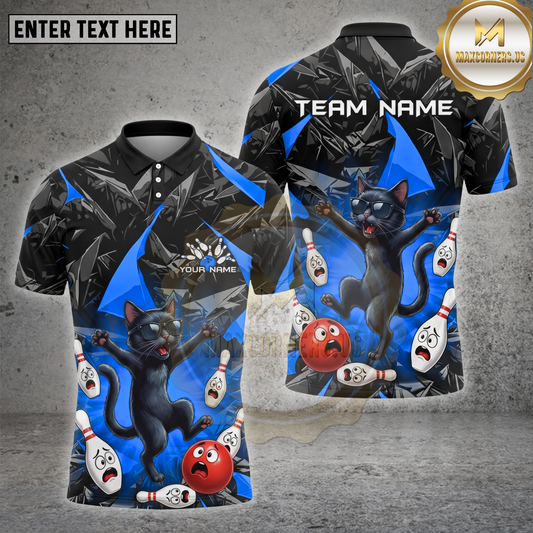 Maxcorners Cat Bowling Shirt Funny Black Cat Chaos Multiple Options Personalized Name, Team Name 3D Shirt