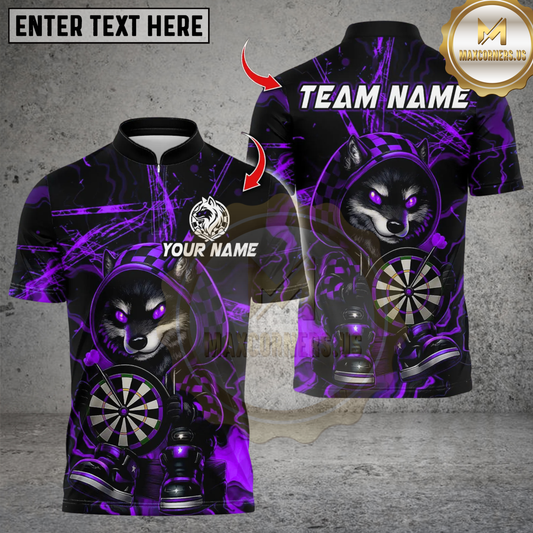 Maxcorners Darts Cool Cartoon Wolf With Dartboard Multicolor Customized Name, Team Name 3D Shirt