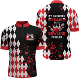 Maxcorners Red argyle pattern Retro Bowling Shirts For Men Custom My drinking team has a bowling problem LM054