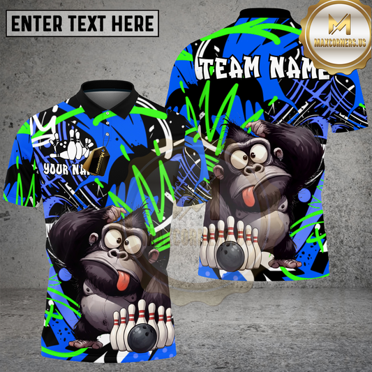 Maxcorners Bowling Shirt Gorilla Character Blue Green Graffiti Splash Multioptions Personalized Name, Team Name 3D Shirt (4 Colors)