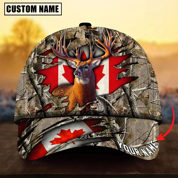 Maxcorners Deer Hunting Canadian Flag Camouflage Pattern Multicolor Personalized Name 3D Cap