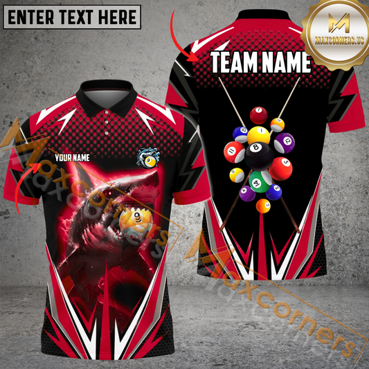 Maxcorners Ball 9 Shark Billiard Jersey Multicolor Options Personalized Name, Team Name 3D Polo Shirt (4 Colors)