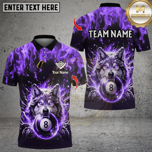 Maxcorners Flaming Billiard Wolf Multicolor Customized Name, Team Name 3D Shirt