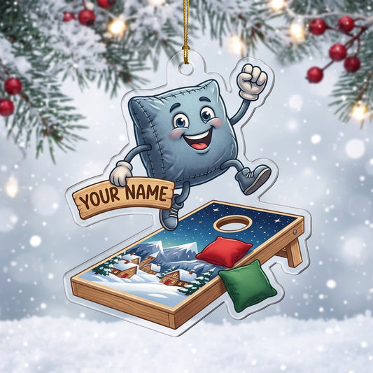 Maxcorners Cornhole Blue Bag Toss Winter Design Customized Name 3D Keychain And Ornament