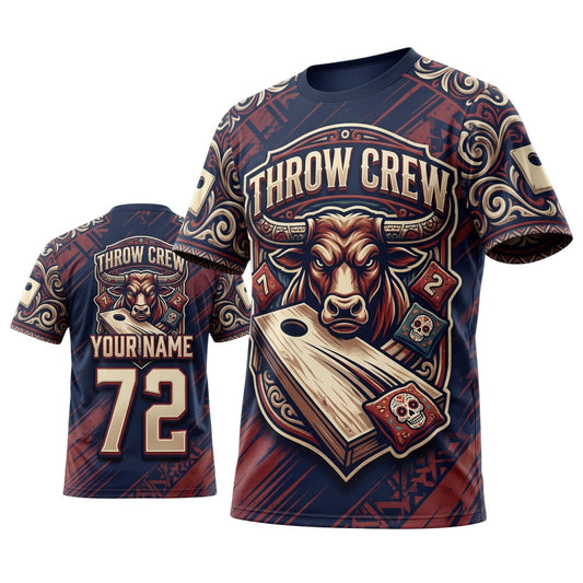 Maxcorners Cornhole Throw Crew Western Skull Personalized Name 3D Unisex Shirt