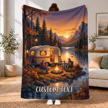 Maxcorners RVs Travel Trailer Forest Sunset Campfire Custom Name 3D Blanket