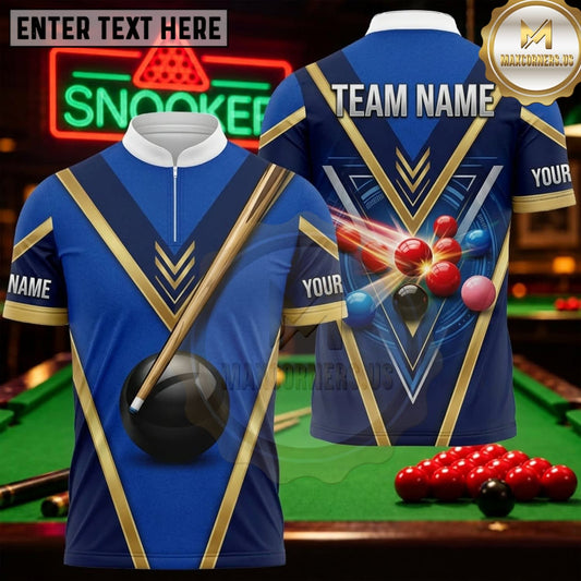 Maxcorners Snooker Royal Blue Gold Chevron Personalized Name 3D Unisex Shirt