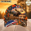 Maxcorners Hunting  American Flag Orange Camo Hunting Scene Multiple Options Personalized Name 3D Cap